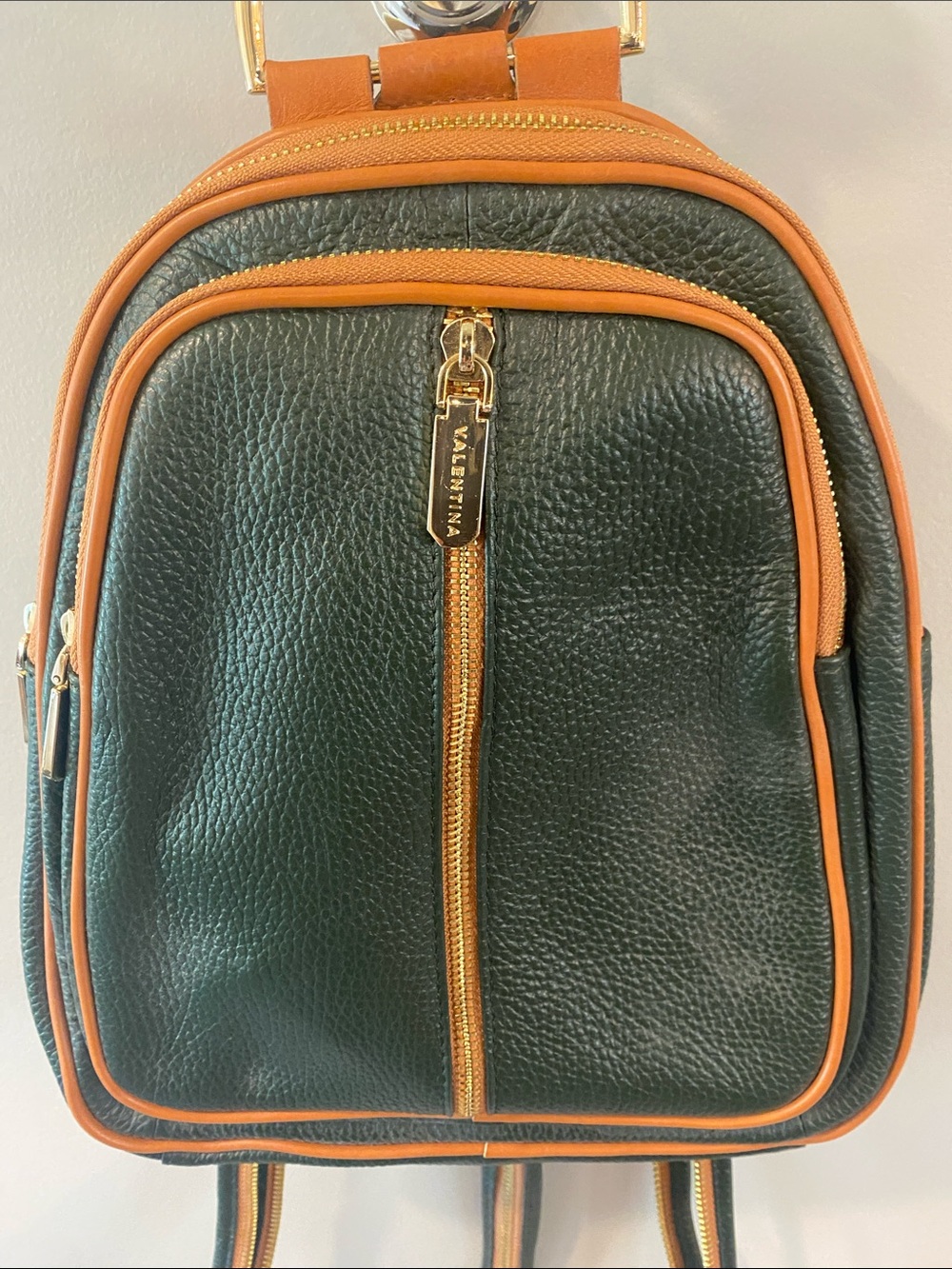 Valentina Dark Green and Tan Leather Mini Backpack